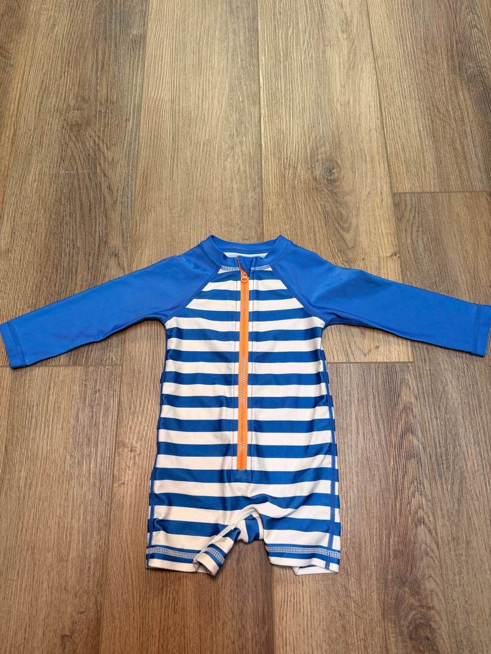 Tea Collection Blue & White Stripe Long-Sleeve Rashguard with Orange Zipper